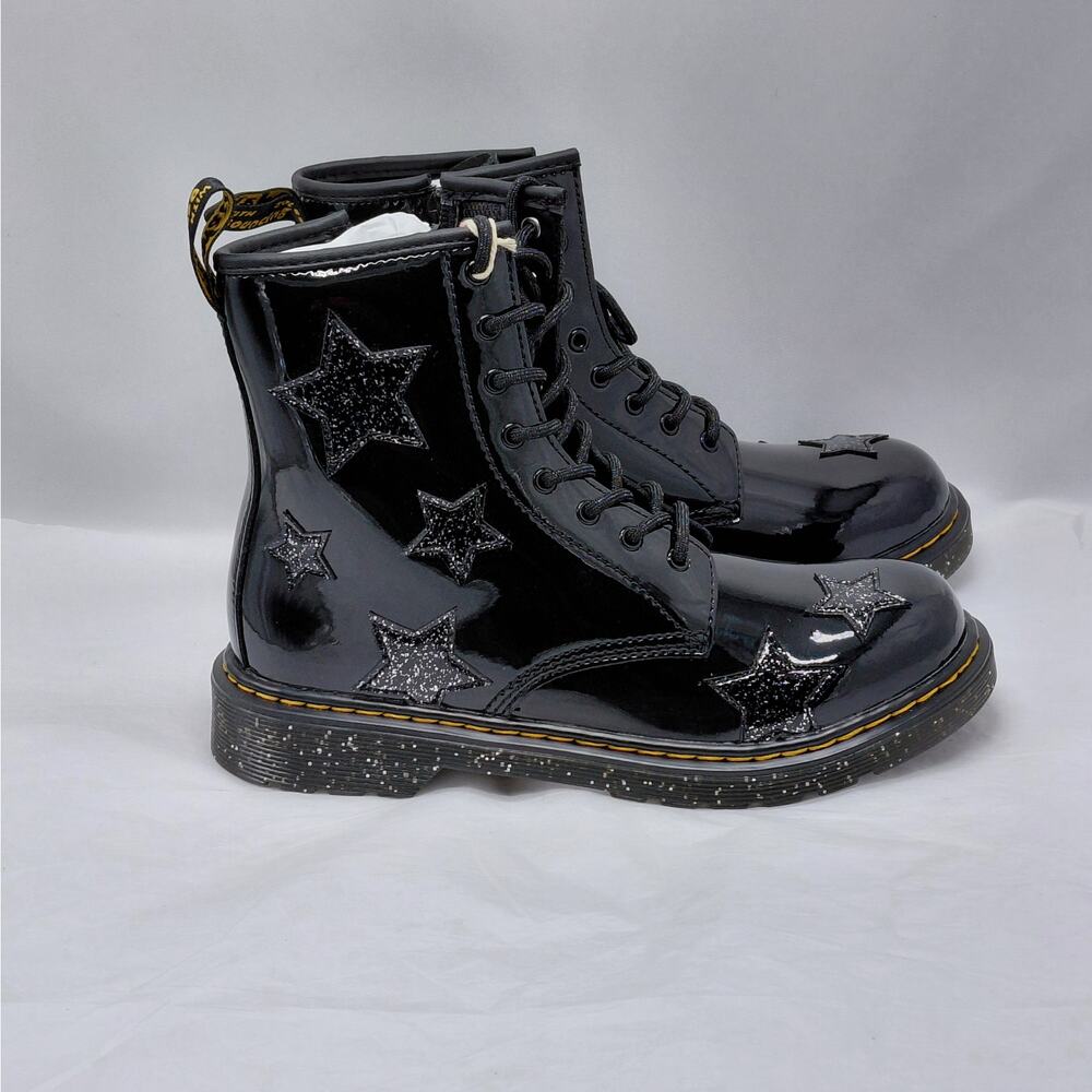 Dr Martens 1460 Girls Size 6 Youth Black Patent Glitter Star Combat Boots School - Picture 2 of 13